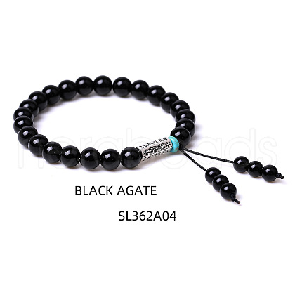 8MM Natural Dyed & Heated Black Agate Buddha Prayer Beads Bracelet Men Women WV3915-4-1