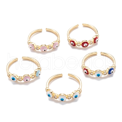 Brass Micro Pave Clear Cubic Zirconia Cuff Rings RJEW-I077-08G-1