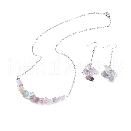 Natural Fluorite Chips Beaded Jewelry Set SJEW-JS01231-02-1