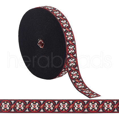 BENECREAT 10 Yards Ethnic Style Embroidery Flat Polyester Rubber Cord/Band OCOR-BC0005-31-1