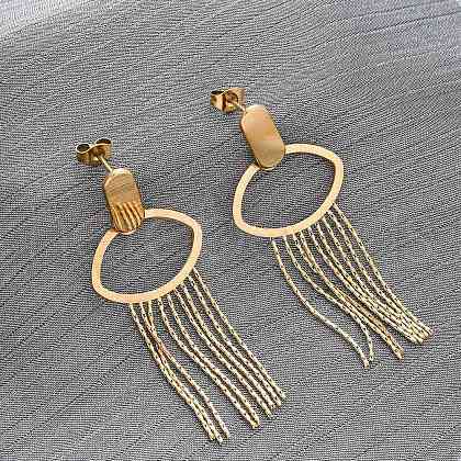 304 Stainless Steel Tassel Stud Earrings EJEW-Z098-04G-1