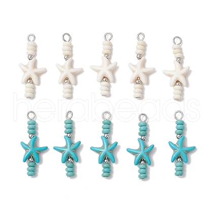 10Pcs 2 Colors Starfish & Rondelle Dyed Synthetic Turquoise Beaded Pendants PALLOY-JF03949-1