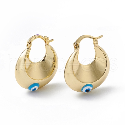 Enamel Evil Eye Thick Hoop Earrings EJEW-A093-02G-04-1