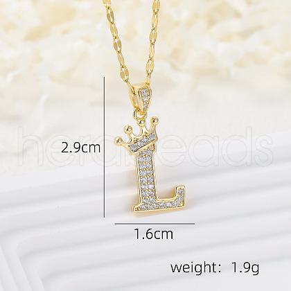 Brass Micro Pave Clear Cubic Zirconia Crown Initial Pendant Necklaces FS-WGD727C-12-1