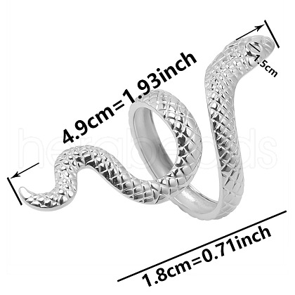 Non-Tarnish 304 Stainless Steel Snake Pattern Cuff Ring Unisex Simple FY9396-1-1