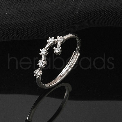 Constellations Rhodium Plated 925 Sterling Silver Micro Pave Clear Cubic Zirconia Adjustable Rings for Women RJEW-P130-01P-B-1