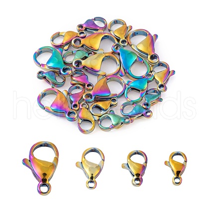60Pcs 4 Style Ion Plating(IP) 304 Stainless Steel Lobster Claw Clasps STAS-LS0001-46MC-1