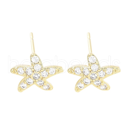 Brass Pave Clear Cubic Zirconia Stud Earring EJEW-S217-G04-1