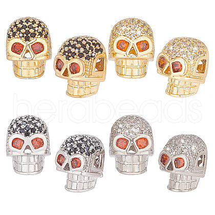   8Pcs 4 Colors Brass Micro Pave Cubic Zirconia Beads KK-PH0006-30-1