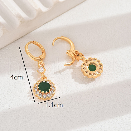 Vintage Brass Cubic Zirconia Flower Hoop Earrings LQ5612-1-1