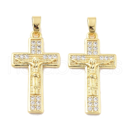 Crucifix Cross Brass Micro Pave Cubic Zirconia Pendants KK-M325-08G-1