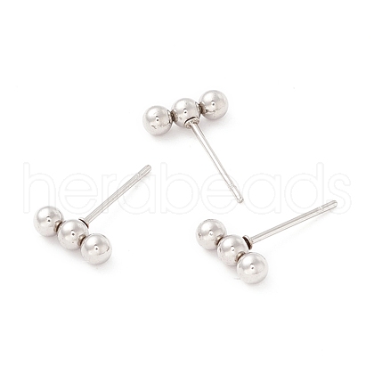 201 Stainless Steel Beaded Horizontal Bar Stud Earrings with 316 Stainless Steel Pin for Women STAS-K238-01P-1