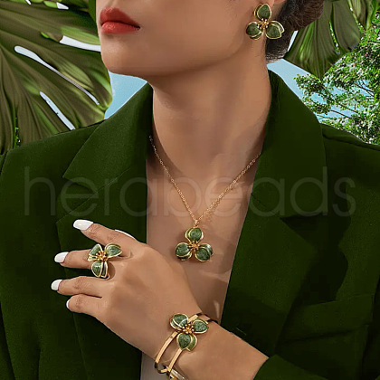 Flower Alloy Enamel Pendant Necklaces & Bangle & Ring & Stud Earrings Sets FS-WG20A9D-02-1