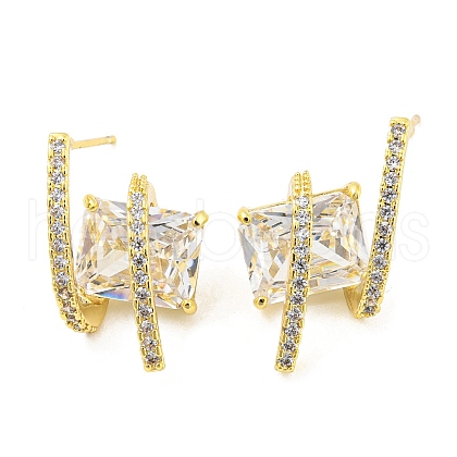 Clear Cubic Zirconia Stud Earrings EJEW-A026-08G-1