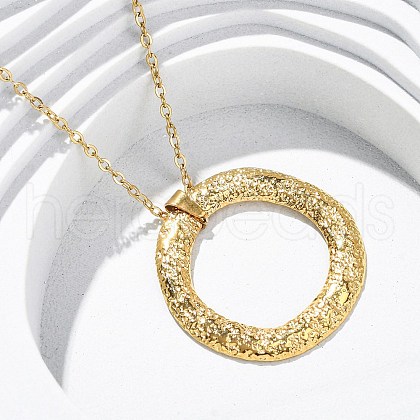 304 Stainless Steel Textured Ring Pendant Necklaces NJEW-H059-23G-1