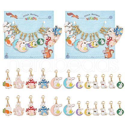 Alloy Enamel with Pearl Rabbit Pendant Stitch Markers HJEW-AB00288-1