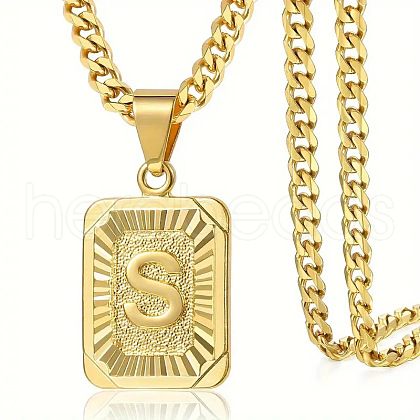 Rectangle with Letter Pattern 304 Stainless Steel Pendant Necklaces FS-WGFC766-20-1