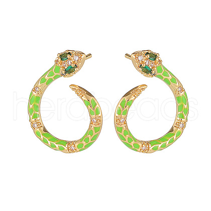 Cubic Zirconia Snake Stud Earrings with Enamel ZODI-PW0001-068F-1