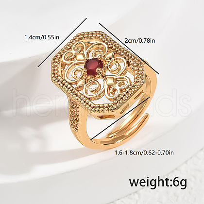 Brass Micro Pave Cubic Zirconia Geometric Hollow Adjustable Finger Rings for Women HF2072-1-1