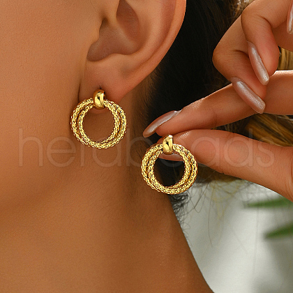 Stylish Geometric Stainless Steel Textured Two-layer Stud Earrings RQ1925-3-1