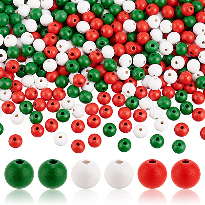 AHADERMAKER 600Pcs 3 Colors Christmas Natural Wood Beads WOOD-GA0001-57-1
