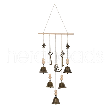 Iron Bell & Alloy Key/Sun/Moon Charm Hanging Ornaments HJEW-JM03431-1