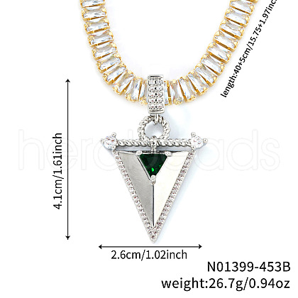 Elegant Brass Pave Green Cubic Zirconia Triangle Pendant Necklaces TK2865-3-1