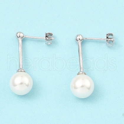 Shell Pearl Round Dangle Earrings EJEW-Z024-12A-P-1