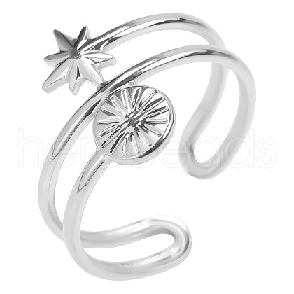 Vintage Stainless Steel Sun Star Wrap Open Cuff Ring for Women Men RK7916-1-1