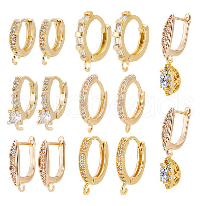 ARRICRAFT 12Pcs 6 Style Brass Micro Pave Clear Cubic Zirconia Hoop Earring Findings ZIRC-AR0001-29-1