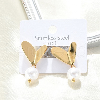 304 Stainless Steel ABS Imitation Pearl Dangle Stud Earrings EJEW-Z098-25G-1