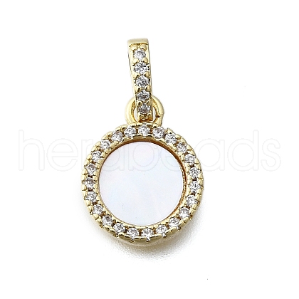 Brass Micro Pave Clear Cubic Zirconia Flat Round Charms KK-V010-25G-1