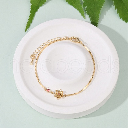 Brass Micro Pave Cubic Zirconia Birthday Flower Link Bracelets BJEW-U031-01G-07-1