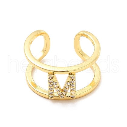 Clear Cubic Zirconia Initial Letter Open Cuff Ring RJEW-A012-01G-M-1