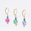  8Pcs Handmade Polymer Clay Round with Flower Pattern Dangle Leverback Earrings HJEW-NB0001-38-5