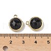 Brass Pave Natural Obsidian Faceted Flat Round Charms G-U028-03G-14-3