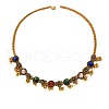 Flat Round & Flower Alloy Rhinestone Pendant Necklace & Stud Dangle Earring Sets FS-WG9BC55-01-3