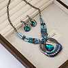 Teardrop Zinc Alloy Enamel & Glass Pendant Necklace & Stud Dangle Earring Sets FS-WG4650C-01-2