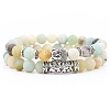 2Pcs 2 Style Natural Amazonite Stretch Bracelets Set with Alloy Buddha Head MATO-PW0001-074Q-1