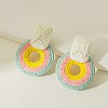 Rectangle with Flat Round Alloy Raffia Dangle Stud Earrings FS-WGEAAFD-07-1
