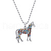 Alloy Colorful Rhinestone Horse Pendant Necklaces for Kid FS-WG0E39F-02-3
