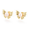 Brass Natural Pearl Stud Earrings PEAR-N020-08H-1
