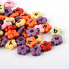 Opaque Acrylic Flower Horizontal Hole Letter Beads X-SACR-Q126-06-1