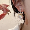 Bowknot with Round Alloy Micro Pave Clear Cubic Zirconia Dangle Stud Earrings FS-WG257E1-01-2