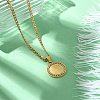 304 Stainless Steel Crystal Rhinestone Muslim Islamic Religion Flat Round Pendant Necklaces NJEW-P327-05G-2