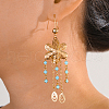 Elegant Brass Flower with Oval Tassel Hoop Earrings PF9976-2-1