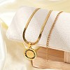 304 Stainless Steel Flat Round Pendant Flat Snake Chain Necklaces for Men NJEW-S387-04G-1