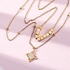 304 Stainless Steel Crystal Rhinestone Flower Pendant Double Layer Necklaces NJEW-R026-07G-2