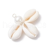 Natural Cowrie Shell & ABS Plastic Imitation Pearl Round Pendants PALLOY-JF03786-3