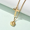 304 Stainless Steel Cross Heart Pendant Twisted Chain Necklaces NJEW-S442-03G-2